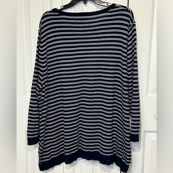 Talbots 3x Navy/white striped keyhole sweater - Picture 2 of 3